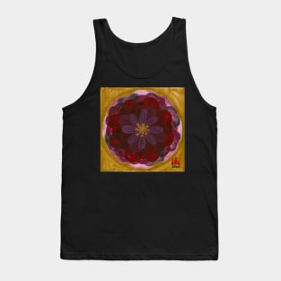 100 leaves dark red rose with gold background Tank Top